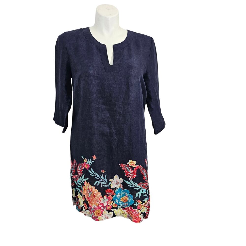 Talbots 3/4 sleeve floral midi dress linen sz L